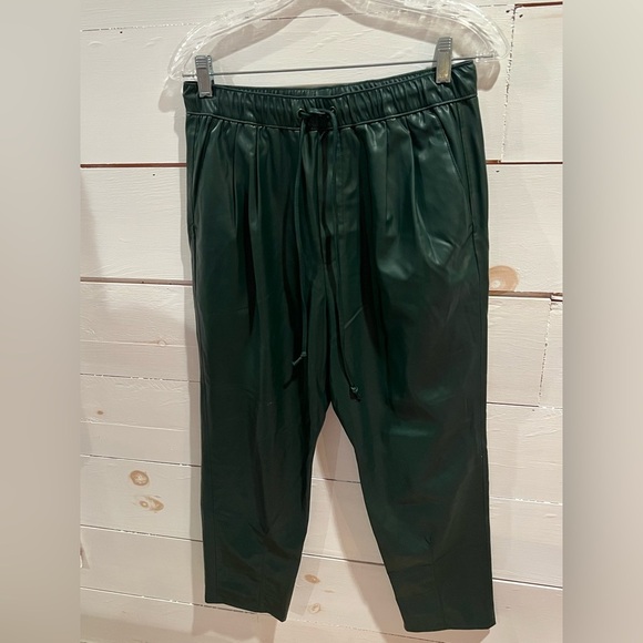 Zara Size Green Faux Leather The Weekend Pants, size small, NWOT, drawstring - Picture 3 of 8